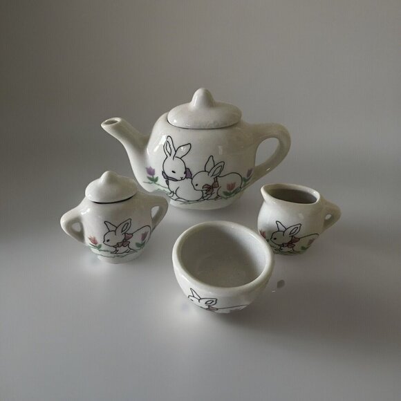 Bunny Mini Tea Set Replacement Pieces Rabbit Miniature Doll House Easter - Picture 2 of 16